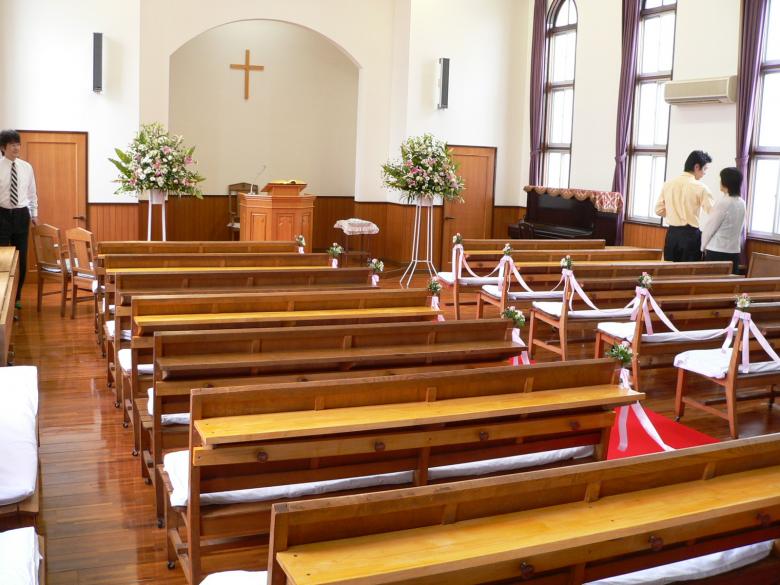 Church sanctuary beautifully prepared for a special service